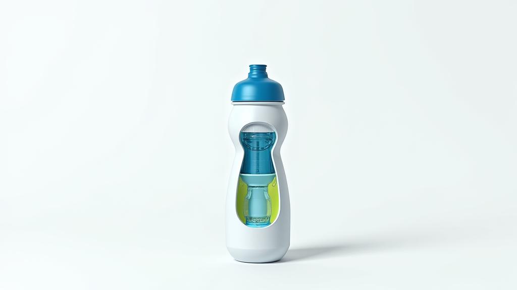 Cross-section diagram of an insulated, leak-proof cycling water bottle highlighting BPA-free materials and spout design.